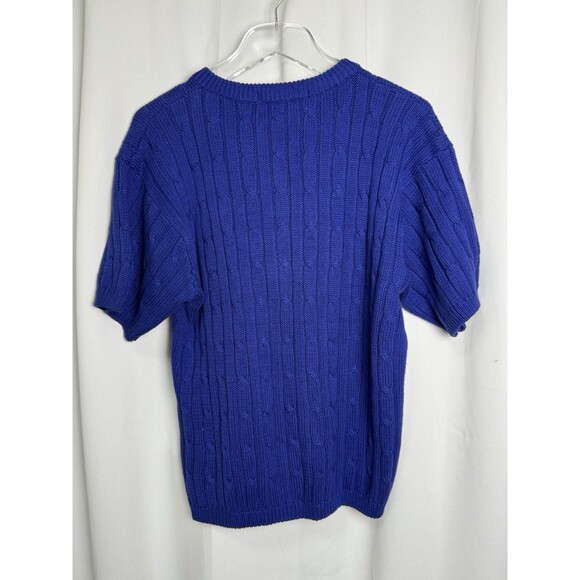 Vintage The Eagle’s Eye Blue Cable Knit Sweater With Painted Wood Buttons Sz Lg - Picture 3 of 4